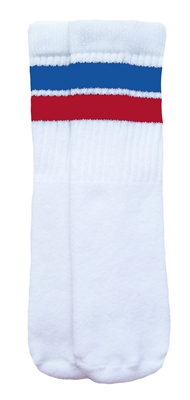 skatersocks Kids White tube socks with Royal Blue-Red stripes Royal Blue-Red striped kids sock. Skatersocks