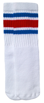 skatersocks Kids White tube socks with Royal Blue-Red stripes