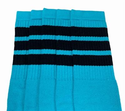 skatersocks Knee high Aqua tube socks with Black stripes