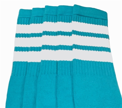 skatersocks Knee high Aqua tube socks with White stripes