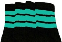 skatersocks Knee high Black tube socks with Aqua stripes