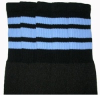 skatersocks Knee high Black tube socks with Baby Blue stripes