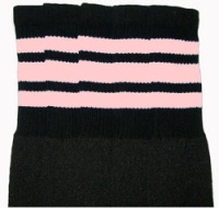 skatersocks Knee high Black tube socks with Baby Pink stripes