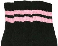 skatersocks Knee high Black tube socks with Baby Pink stripes