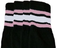 skatersocks Knee high Black tube socks with Baby Pink-White stripes