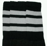 skatersocks Knee high Black tube socks with Grey stripes