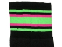 skatersocks Knee high Black tube socks with Neon Green-Hot Pink stripes