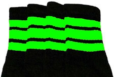 skatersocks Knee high Black tube socks with Neon Green stripes