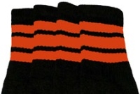 skatersocks Knee high Black tube socks with Orange stripes