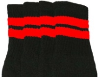 skatersocks Knee high Black tube socks with Red stripes