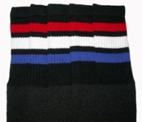 skatersocks Knee high Black tube socks with Red-White-Royal Blue stripes