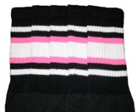 skatersocks Knee high Black tube socks with White-BubbleGum Pink stripes