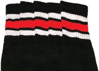 skatersocks Knee high Black tube socks with White-Red stripes