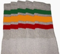 skatersocks Knee high Grey tube socks with Green-Gold-Red stripes