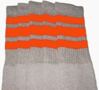 skatersocks Knee high Grey tube socks with Orange stripes