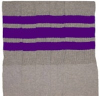 skatersocks Knee high Grey tube socks with Purple stripes