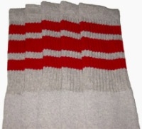 skatersocks Knee high Grey tube socks with Red stripes