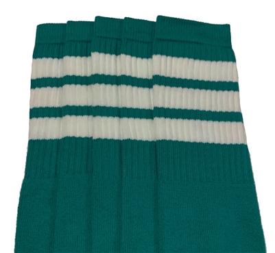 skatersocks Knee high Teal tube socks with White stripes