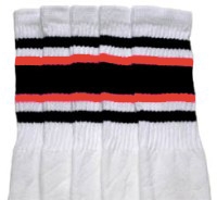 skatersocks Knee high White tube sock with Black-Orange
