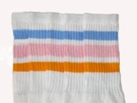 skatersocks Knee high White tube socks with Baby Blue-Baby Pink-Gold stripes
