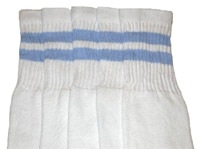 skatersocks Knee high White tube socks with Baby Blue stripes