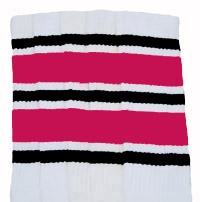 skatersocks Knee high White tube socks with Black-Hot Pink stripes