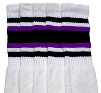 skatersocks Knee high White tube socks with Black-Purple stripes