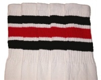 skatersocks Knee high White tube socks with Black-Red stripes