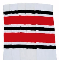 skatersocks Knee high White tube socks with Black-Red stripes