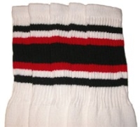 skatersocks Knee high White tube socks with Black-Red stripes