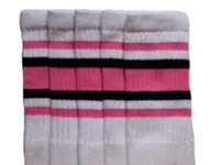 skatersocks Knee high White tube socks with BubbleGum Pink-Black stripes