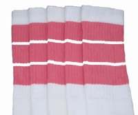 skatersocks Knee high White tube socks with BubbleGum Pink stripes