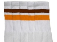 skatersocks Knee high White tube socks with Dark Brown-Gold stripes
