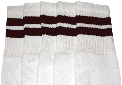 skatersocks Knee high White tube socks with Dark Brown stripes