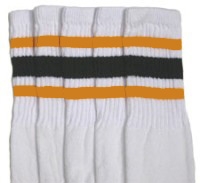 skatersocks Knee high White tube socks with Gold-Black stripes