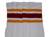 skatersocks Knee high White tube socks with Gold-Maroon stripes