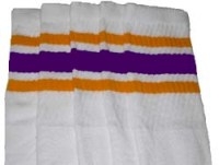 skatersocks Knee high White tube socks with Gold-Purple stripes
