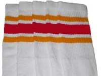 skatersocks Knee high White tube socks with Gold-Red stripes