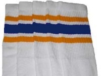 skatersocks Knee high White tube socks with Gold-Royal Blue stripes