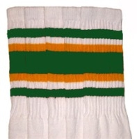 skatersocks Knee high White tube socks with Green-Gold stripes