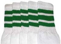 skatersocks Knee high White tube socks with Green stripes