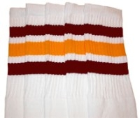skatersocks Knee high White tube socks with Maroon-Gold stripes