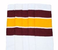 skatersocks Knee high White tube socks with Maroon-Gold stripes