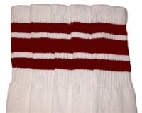 skatersocks Knee high White tube socks with Maroon stripes