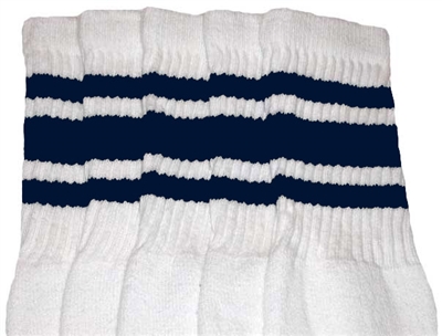 skatersocks Knee high White tube socks with Navy Blue stripes