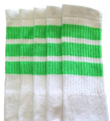 skatersocks Knee high White tube socks with Neon Green stripes