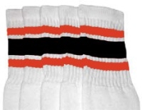 skatersocks Knee high White tube socks with Orange-Black stripes