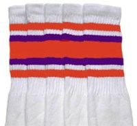 skatersocks Knee high White tube socks with Orange-Purple stripes
