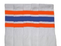 skatersocks Knee high White tube socks with Orange-Royal Blue stripes