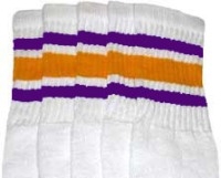 skatersocks Knee high White tube socks with Purple-Gold stripes